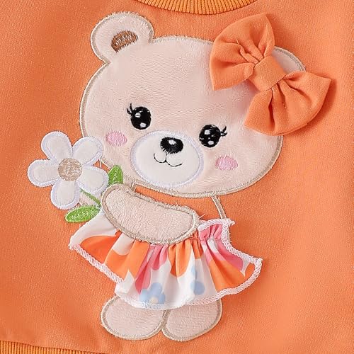 Image of Baby Girl Clothes Fall Winter Long Sleeve Bear Cartoon Sweatshirt Flare Pants Bow Headband Set 6 Months-4 Years Old