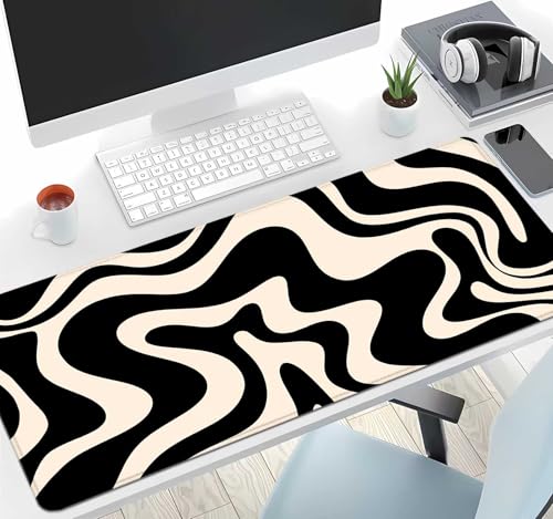 Image of IMAYONDIA Black White Swirl DeskMat, Abstract Ink Liquid Waves Extended Gaming Mouse Pad Large, Retro Abstract Pattern Big Mouse Pad, Long Computer Keyboard Mouse Mat for Home Office Work 31.5x11.8