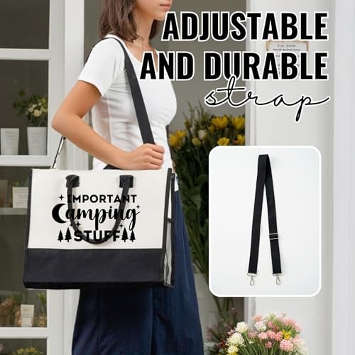 Bolsa Tote de lona para mujer con cierre y correa de hombro miniatura 4