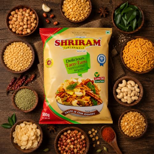 Image of SHRIRAM TAMTAMWALA Delicious Tamtam Regular Mixture Vadodara Tamtam Mix Namkeen | Tasty & Crunchy Tea-time Perfect for Anytime Munching, Crispy and Delicious Traditional Recipe ( 500g Pack Of 2)and (250g Pack Of 1 )