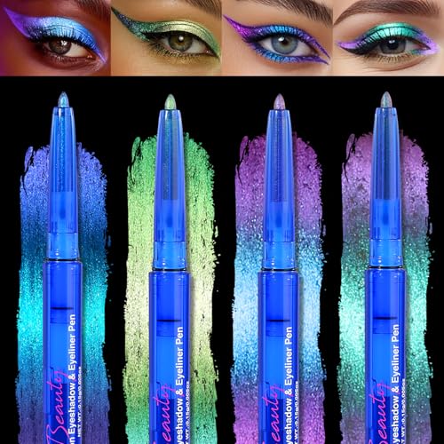 SUSIKEKI 4-teiliges Chameleon Metallic Lidschatten Eyeliner Set, Wasserfester, Langanhaltender, Wischfester Duochrom-Stift für Multidimensionale Looks