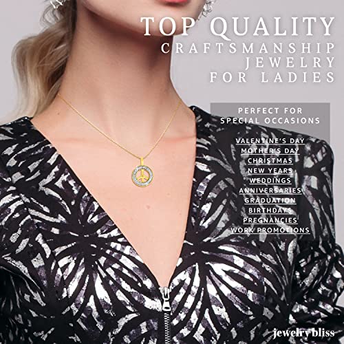 Jewelry Bliss 10K Yellow Gold Chain & Peace Sign Pendant W Genuine Diamond - April Birthstone Necklace For Women - Ideal For Birthday, Anniversary, Valentine's Day, Mother's Day - 18 Inch Chain #TOP4