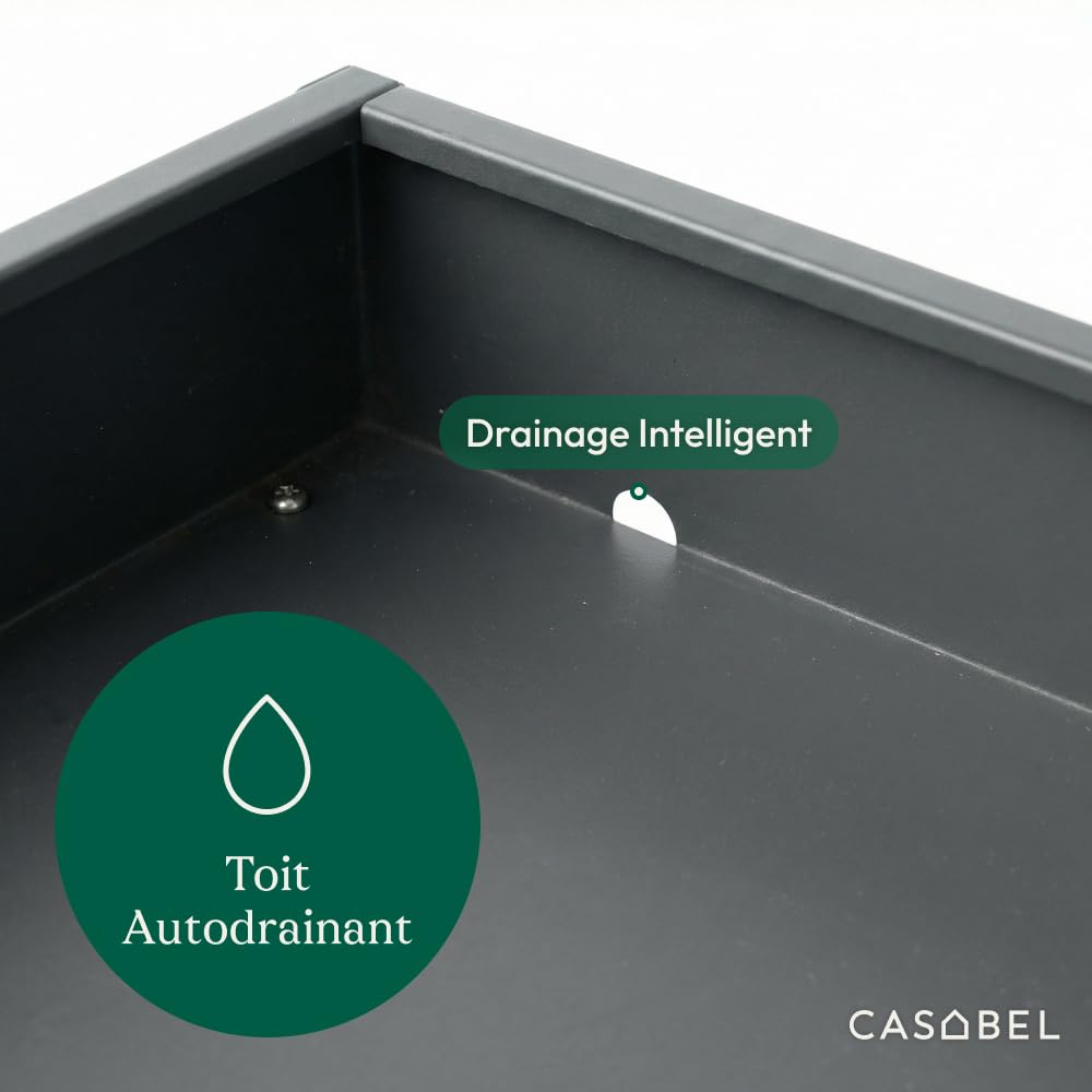 CASABEL Abri Robot Tondeuse en Acier Galvanisé, Toit Bac à Plantes | Protection contre les intempéries, Acier galvanisé robuste, Bac à plantes intégré, Abri universel, Effet bois, Montage facile