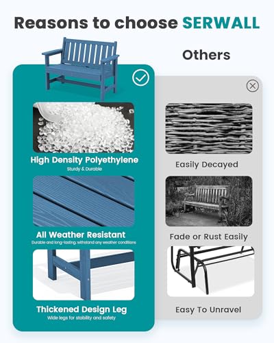 image for SERWALL Outdoor Bench, HDPE Outdoor Benches Weatherproof, 2-Person Gar