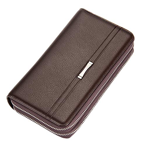 Xieben Bolso De Cuero Correa Para La Muñeca Para Hombre Titular De Teléfono Bolso Para La Bolsa Negocio Compartimientos Múltiples Bolso Phone marrón