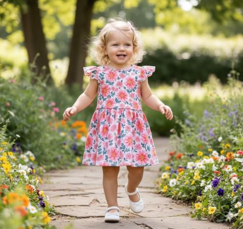 Image of A.T.U.N. (ALL THINGS UBER NICE) Baby Girls Floral Printed Knee Length Frocks | Stylish Sleeveless Traditional Beautiful Princess Dress and Special Occassions