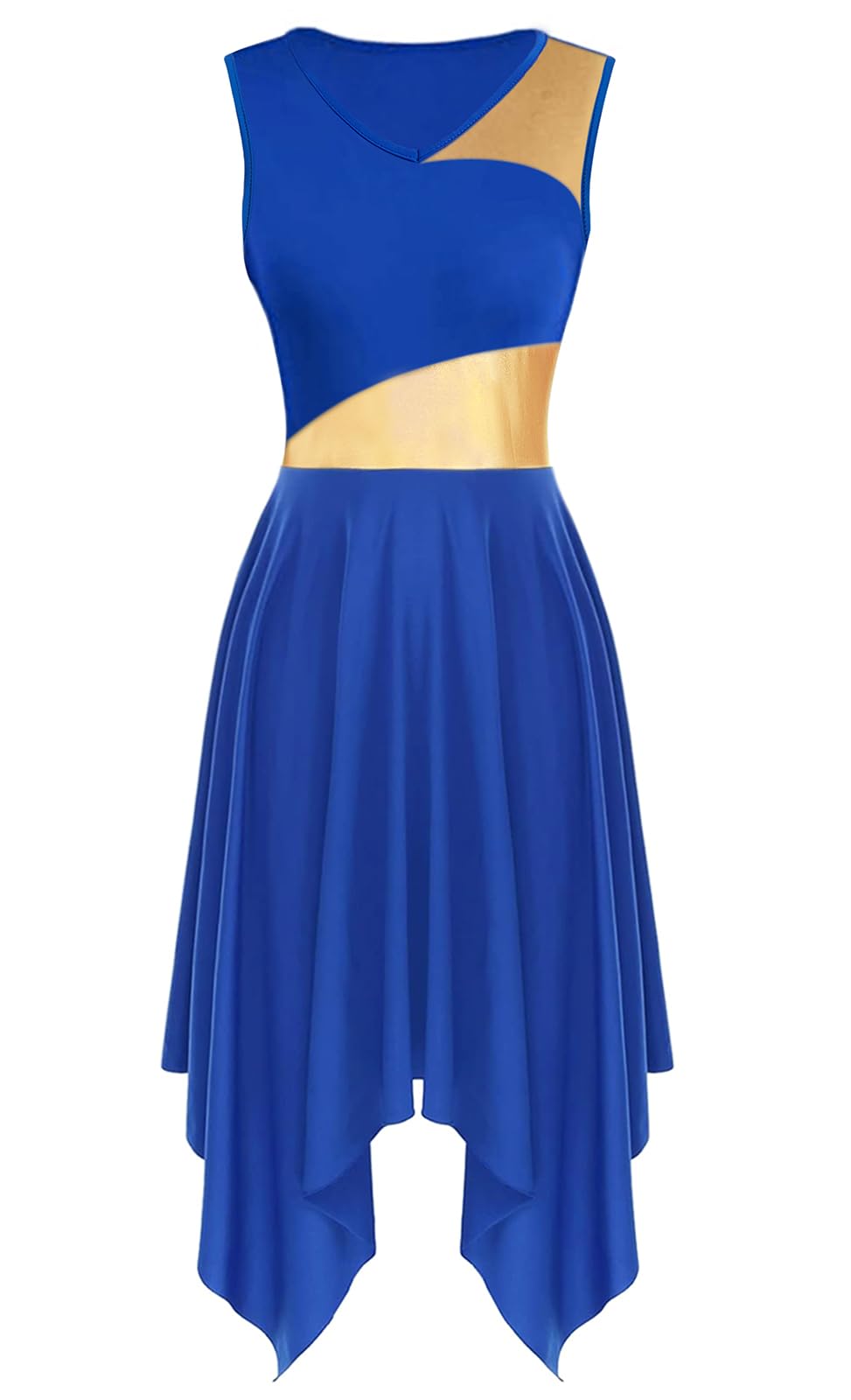 yrsZX Women's Praise Dance Overlays Dress Tunic Metallic Color Block Sleeveless Irregular Hem Worship Lyrical Dance Dress