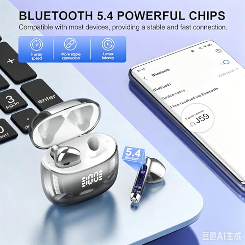 Wireless Earbuds, Bluetooth Headphones 48H Playtime Ear Buds with LED Power Display, IPX7 Waterproof Bluetooth 5.4 Earphones in-Ear Earbuds with 4 Mic for Android iOS Cell Phone Laptop (Black)