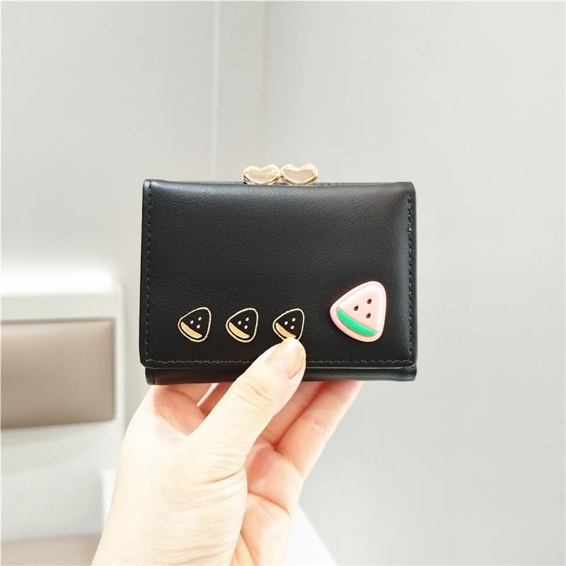 Image of Valerie Cute Small Wallets Clutch for Teen Girl Women PU Leather Trifold Small Wallet Cash Pocket 3D Buckle Card Holder Coin Purse with ID Window for Girls Women (Black)