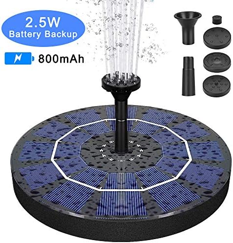 Vinkki Solar Bird Bath Fountain Pump 2.5W Solar Fountain Pump with 800mAh Battery Backup Free Standing Solar Powered Water Fountain Pump Kit for Bird Bath Fish Tank Pond Pool Garden Decoration