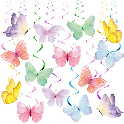 Alicer 28 farfalle colorate da appendere, per la primavera, la laurea, la carta, la decorazione, la farfalla, il compleanno, per le ragazze (dimensioni: 28 pezzi)