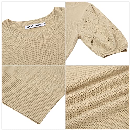 Image of Womens Short Sleeve Sweaters Crewneck Knit Pullover Tops 2025 Summer Casual Lightweight Crochet Blouse Shirt