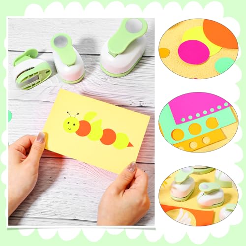 Image of CHENGU 6 Pcs Circle Punch Set 3in /2in /1.5in /1in /0.6in /0.3in Scrapbook Hole Punchers Crafting with 10 Sticker Paper Round Cutter Scrapbook for Office Supplies DIY Albums Photos(Green)