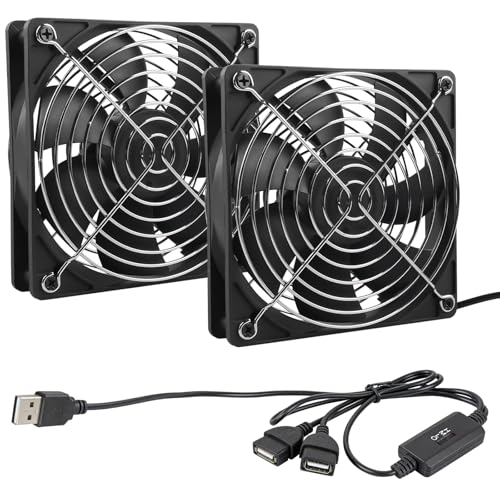 2 pezzi ventole per case 2 in 1 da 120mm: ventole USB con alloggiamento metallico regolabili, design a doppia griglia, raffreddamento PC, per computer, console e router, PC/PS4/Router/cabina