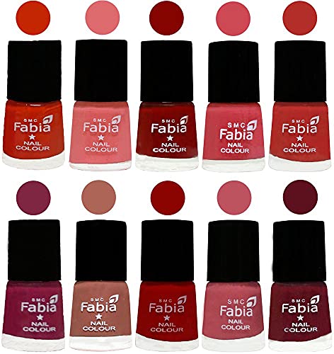 Image of SMC Fabia ALL IN ONE (PACK OF 10), Long Lasting Glossy Nail Polish, 6 ml Each, All Vibrant Colours,02319