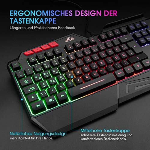 Bild 1 - Rii Gaming Tastatur, PC Tastatur Beleuchtet Regenbogen Tastatur USB, 19 Anti-Ghosting, Gaming Keyboard Für PC/Laptop/PS4/Xbox One (Deutsches Layout)