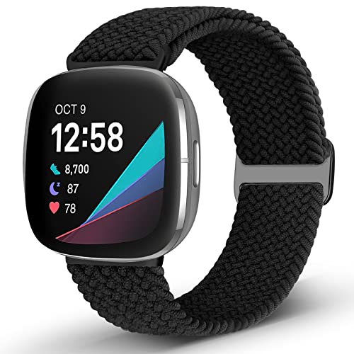 Yunshare Geflochtene Elastische Armband Kompatibel mit Fitbit Sense Armband/Fitbit Versa 3 Armband, Gewebtes Atmungsaktives Solo Loop Verstellbares Ersatzarmband für Damen Herren Cover