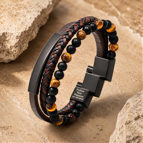 Pulsera para hombre de cuero con piedras naturales miniatura 7