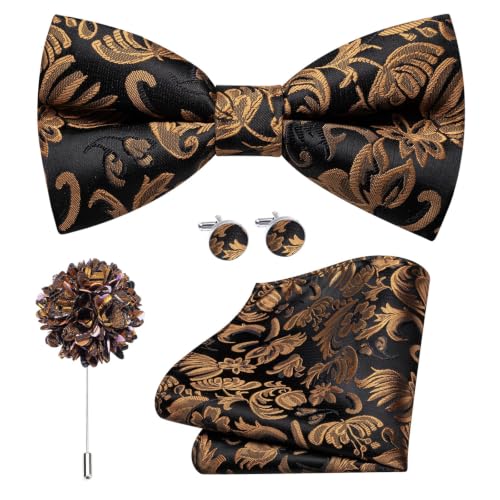 Image of Dubulle Mens Paisley Striped Bowtie Set Pre-tied Bowtie for Men and Pocket Square Set Wedding Business