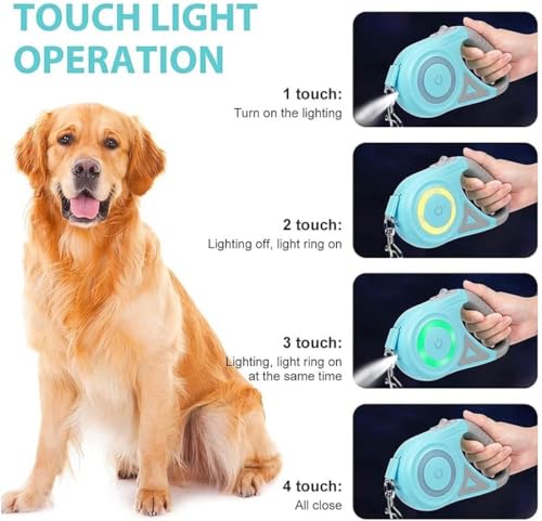 Image of Luminous Retractable Dog Leash with Front Safety Led Light - 3M /10ft 360Tangle-Free Training Leash for Ultimum Freedom with Anti Slip Handle Dogs & Cats -Green
