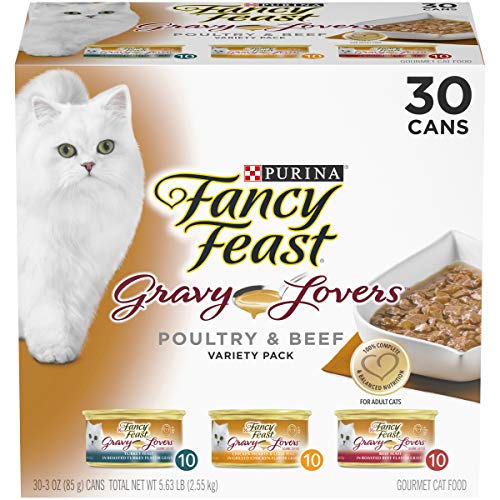 Purina Fancy Feast Gravy Wet Cat Food Variety Pack, Gravy Lovers Poultry & Beef - (30) 3 oz. Cans