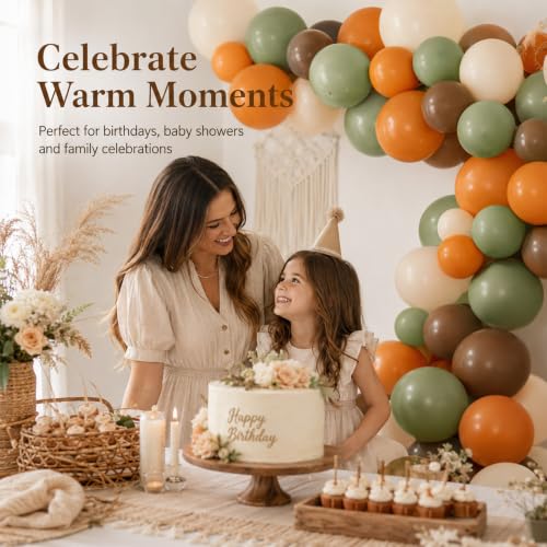 Image of Sage Green and Orange Balloons, 12 Inch Green Brown Orange Balloons Olive Green Brown Beige Jungle Safari Wild Woodland Balloon for Birthday Wedding Baby Shower Party Decorations