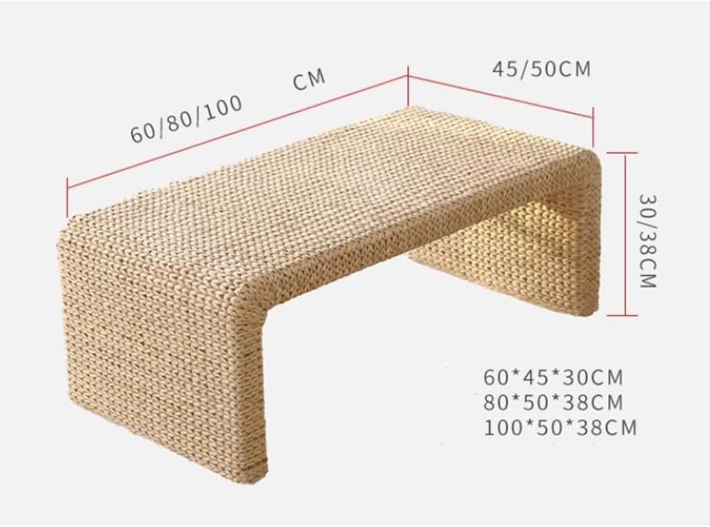 Solid Wood Straw Rattan Coffee Table - Small & Rectangular - Ideal for Bedroom, Dining, Balcony, Tea Ceremony - Size: 100cm
