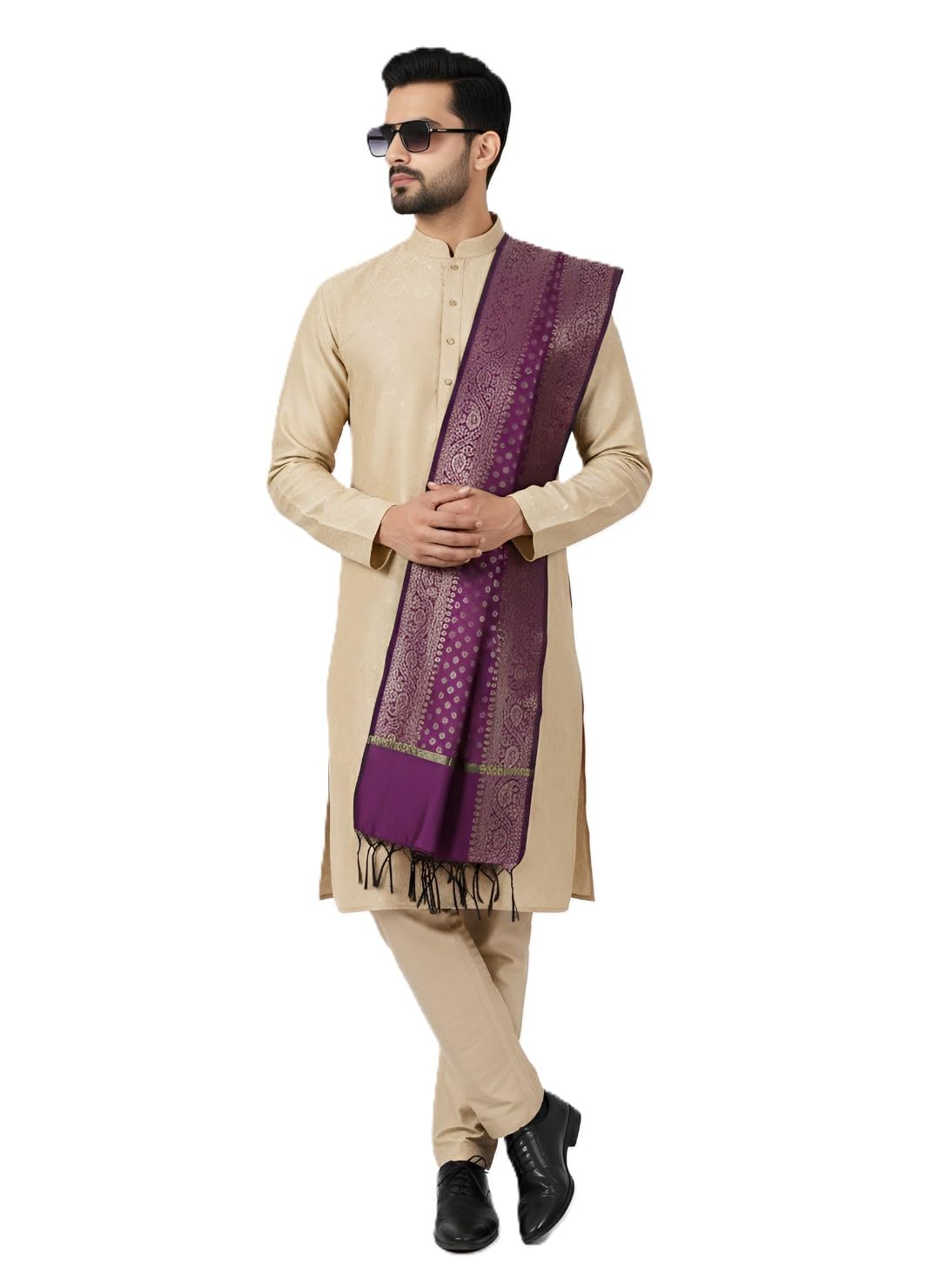 muffly Premium Silk Dupatta for Men | Traditional Woven Ethnic Dupatta with Intricate Zari Work | Lightweight Designer Dupatta (Approx. 2.3 x 0.9 m)-picture-32