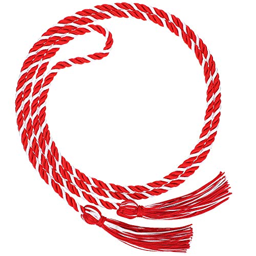 Image of TecUnite Graduation Cords Honor 2026 Polyester Yarn Decorative 67 inch Long Garland Twist Ties with Tassels for Bachelor Gown Graduation(Red with White)