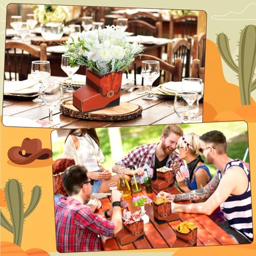 Image of Fullhawl 24 Pcs Cowboy Boots Paper Boxes Western Theme Party Decorations Favors Wild West Popcorn Boxes Boot Shape Bag for Cowboy Birthday Bachelorette Baby Shower Party Supplies(Brown)