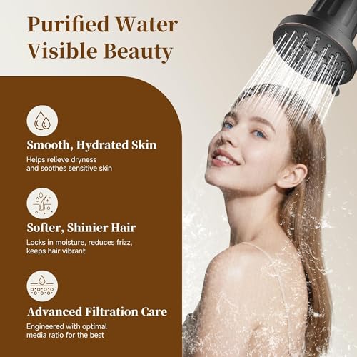 Image of BRIGHT SHOWERS Filtered Shower Head, High Pressure Fixed Showerhead for Hard Water, Dual-Media Filter Removes Chlorine & Impurities, 8 Spray Modes, Oil Rubbed Bronze