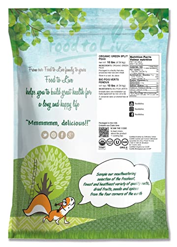 Organic Green Split Peas, 10 Pounds – Non-Gmo, Dried, Vegan, Kosher, Bulk. Easy To Cook. Great Source Of Protein, Fiber, Essential Minerals. Great For Pea Soup, Stews, Salads. Product Of Canada. #TOP1