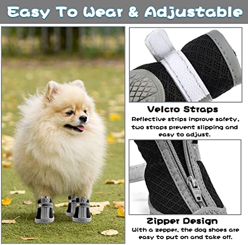Image of KUTKUT Dog Shoes for Hardwood Floors | Pack of 4pcs Breathable Dog Boots with Anti-Slip Rugged Sole | Dog Hiking Boots with Reflective & Adjustable Strap Zipper Closure for Small,Medium Dogs