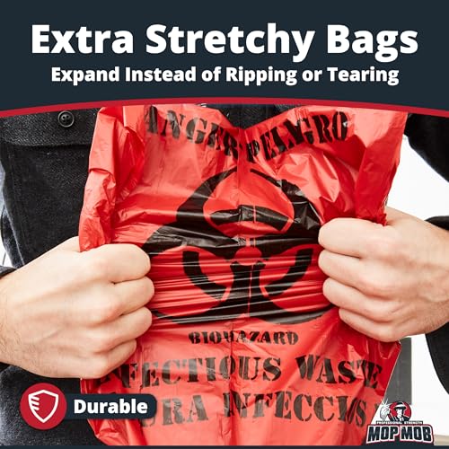 Image of No Leak, Hospital Grade Biohazard Waste Bags 150 Pk. 10 Gallon, 24 inch Red Trash Liner With Hazard Symbol For Infectious Waste Disposal (Pack of 2)