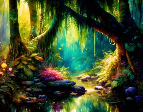 Art mural jungle surréaliste SERENDIPITP pour grand salon moderne