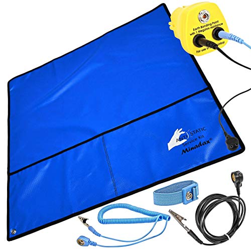 Minadax Juego de alfombrillas antiestáticas ESD de 60 x 60 cm, manguito, toma de tierra y cable de tierra Cover