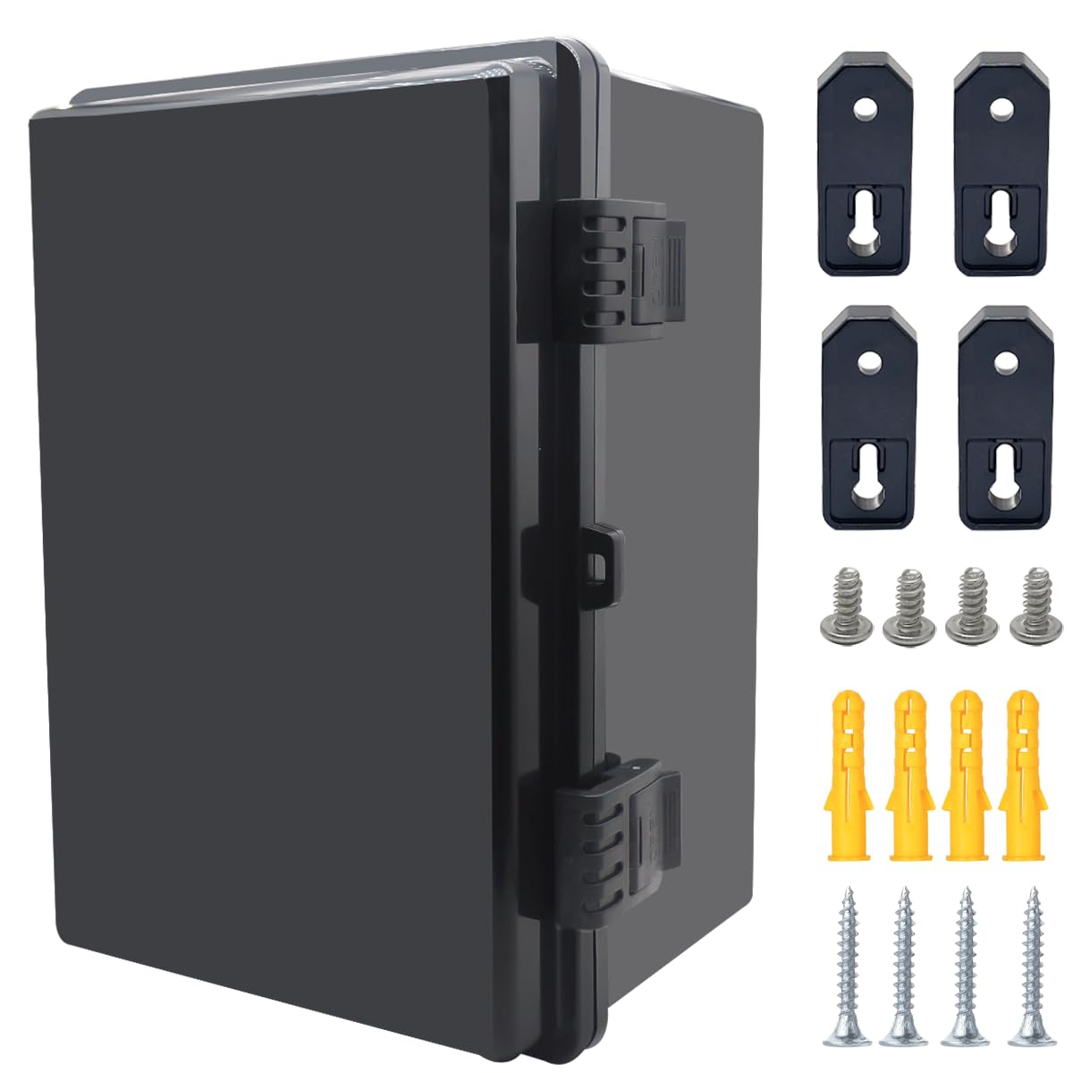 Otdorpatio Junction Box, Hinged Black Cover IP67 Waterproof ABS Project Box with Mounting Plate Electrical Box Enclosure with Wall Bracket 11.8 x 7.9 x 6.7inch(300x200x170mm)