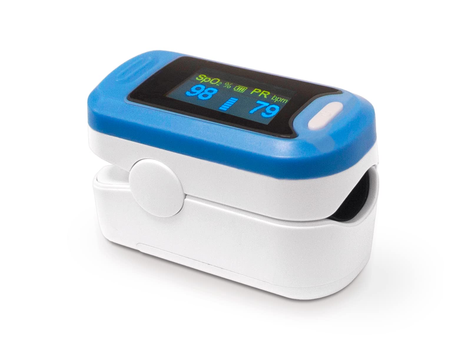 QUIRUMED Oxímetro de pulso para adultos, Pulsioxímetro portátil medidor de pulso y saturación de oxígeno (SpO2), Pantalla OLED, Lectura instantánea, Apagado automático, Bajo consumo