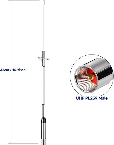 Miniatura 2 de Bingfu Antena de alta ganancia para radio de jamón móvil para vehículos, VHF UHF de doble banda 136-174MHz 400-470MHz, antenas antioxidantes para