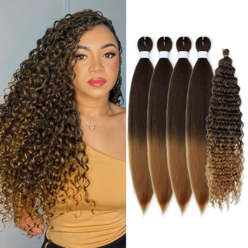 Siphis Dark Brown to Honey Blonde Braiding Hair Pre stretched, Ombre Knotless Boho Hair for Braiding...