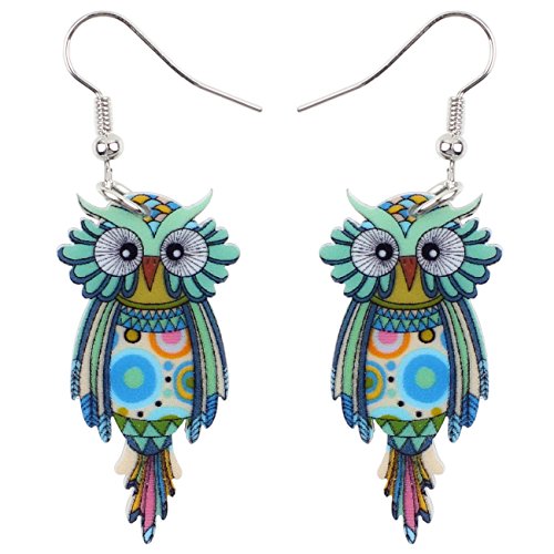 DOWAY Boucles d'oreilles pendantes en forme de chouette mignonne pour femme, cadeau amusant en forme de chouette (bleu), acrylique, sans pierre précieuse,...