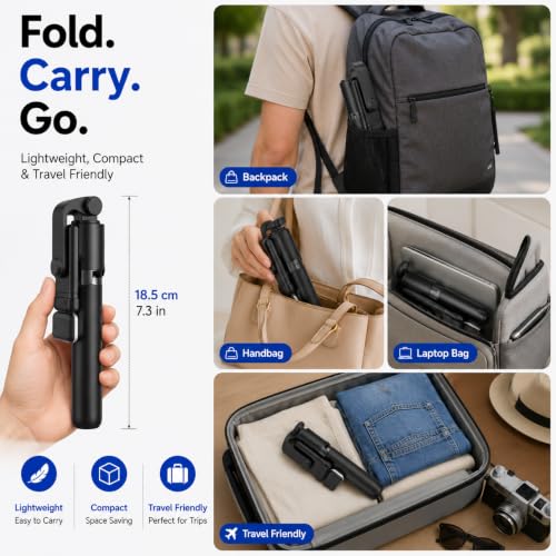 Image of Selfie Stick Tripod 5.6 Feet with LED Fill Light, Extendable Mobile Phone Stand for Video Recording, Vlogging, Live Streaming & Video Calls, 360 Rotation, Compatible with Android & iPhone