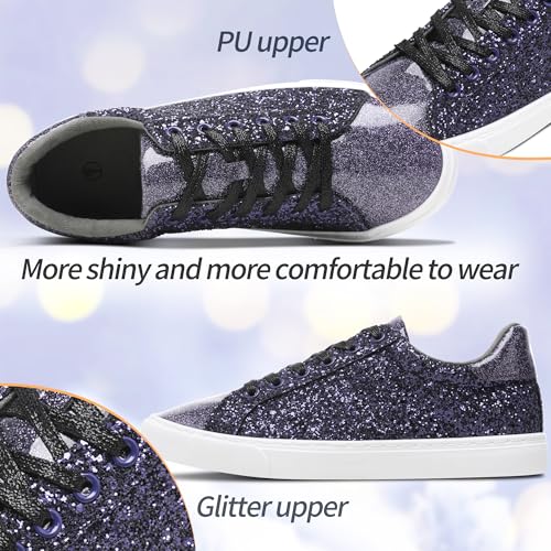 Image of AISFAES Glitter Sparkly Low Top Sequins Lace Up Tennis Shoes Comfort Bling Fashion Shiny Walking Shoes