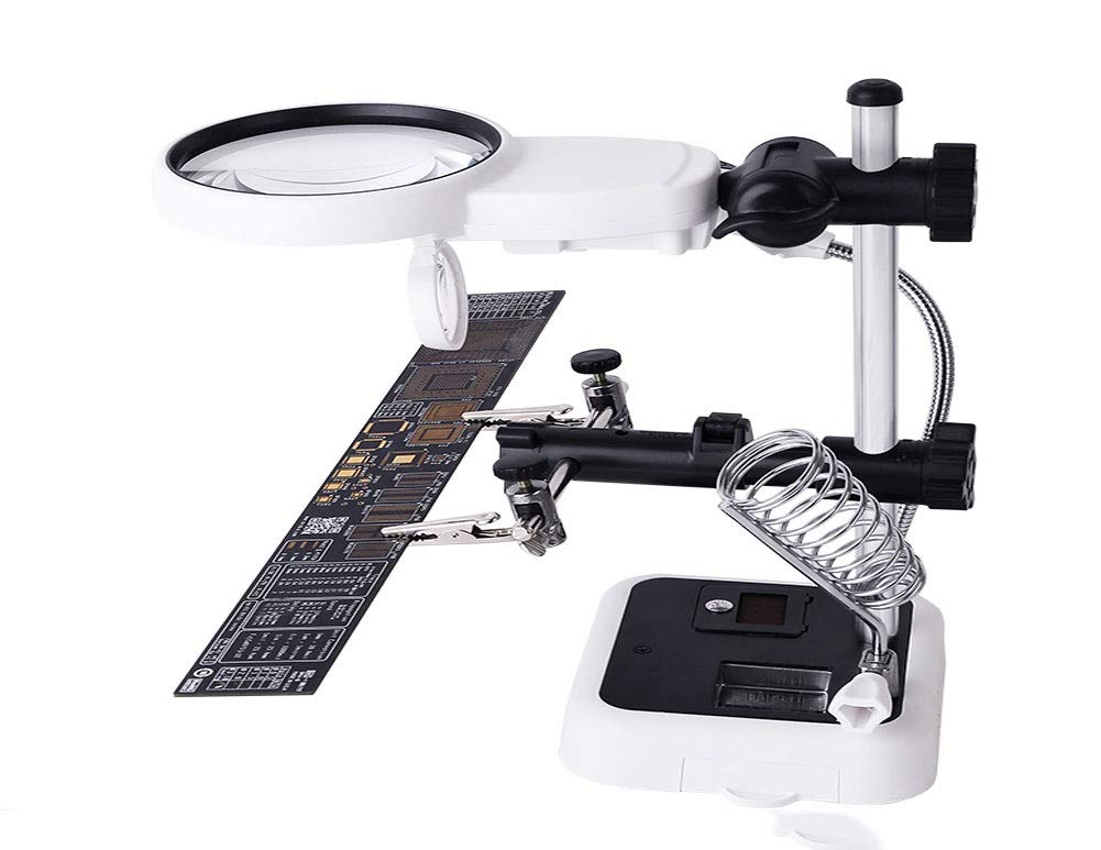 96 lupa con luz LED, lupa manos libres con 6 lentes desmontables luz LED para joyería lupa y reparación electrónica