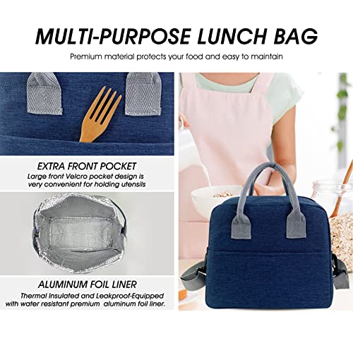 Mziart Insulated Lunch Bag With Adjustable Shoulder Strap, Reusable Lunch Tote Bag Bento Lunch Bag Handbag Cooler Bag Lunchbox Food Container For Women Men Adult Work Office Picnic (Dark Blue) #TOP5