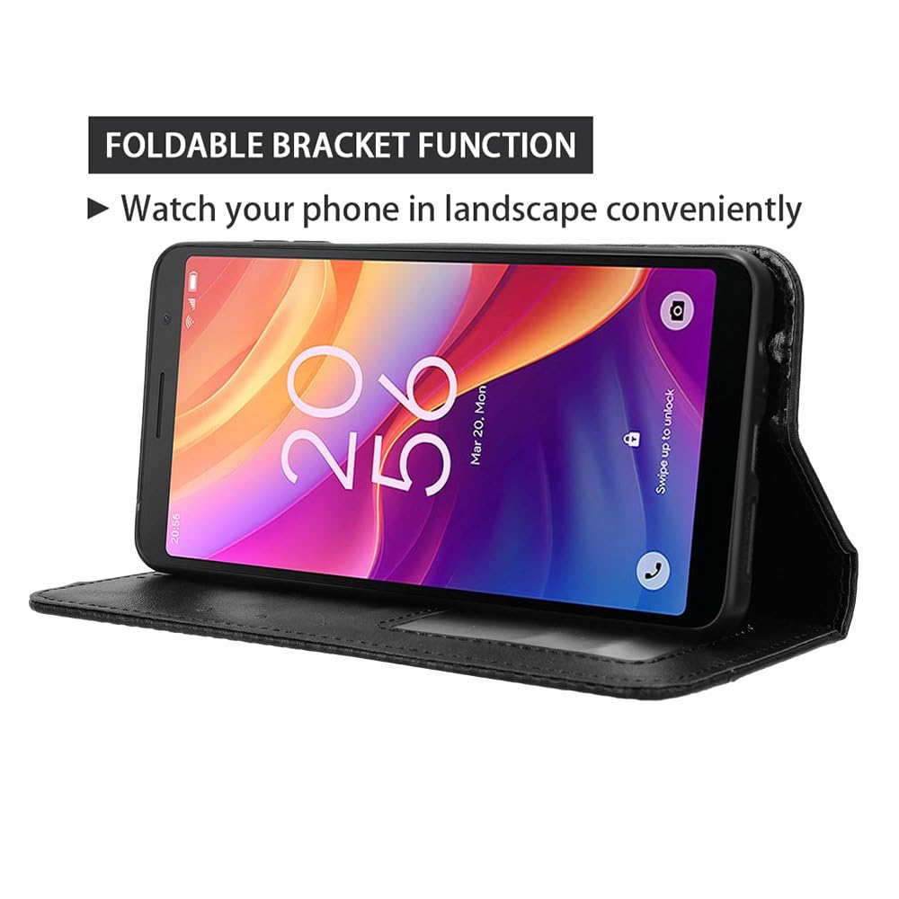 COMAKU Compatible with TCL 501 Case Leather - Flip Cover Protection magnetic Phone Case wallet with Card Holder - Black - Image 4
