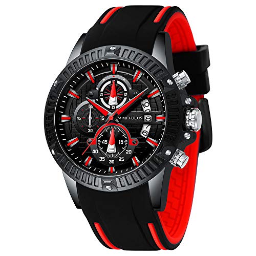 Men's Watches, MINI FOCUS Waterproof Sports Watches for Men, Men's Wrist Watches with Silicone Strap Relojes De Hombre(Red)