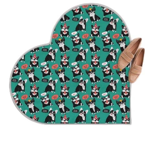 Niedliche Französische Bulldogge Liebe Langhaar Verdickte Boden Fußmatte Teppiche 80 cm Hund Bulldogge Bereich Teppich für Wohnzimmer Küche Schlafzimmer Waschbar rutschfest Bodenmatte Teppich