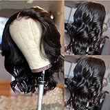 Hair 13x4 HD Transparent Body Wave Human Hair Wig Short Bob Lace Front for Black Women Pre Plucked Natural Hairline Bleached Knots Brazilian Virgin Hair 150 Density (Size : 14 Inch)