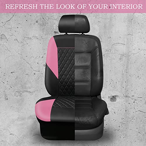 Image of CAR PASS Pink Leather Seat Covers,Girly Quilting Pretty Cute Car Seat Cover with 5mm Composite Sponge Inside,Airbag Compatible, Universal Fit for Most Sedan,SUV,Vans(Full Set,Pink)